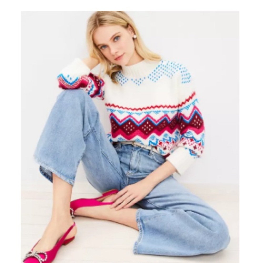 LOFT Fair Isle Wide Sleeve Mock Neck Sweater